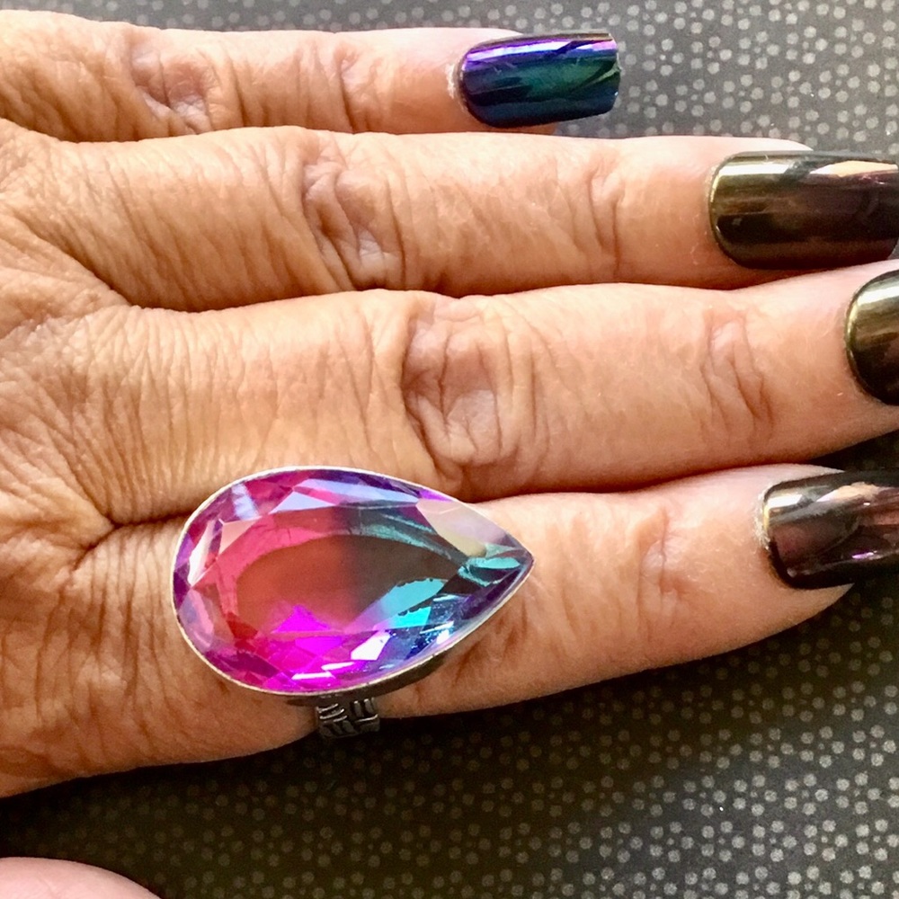Bi Color Ametrine Gemstone Ring Hot Pink & Blue